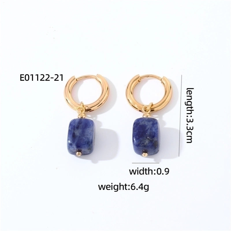 1 Pair Casual Vintage Style Minimalist Square Plating 304 Stainless Steel Natural Stone Gold Plated Drop Earrings