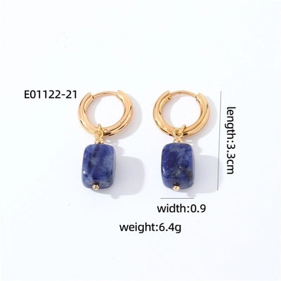 1 Pair Casual Vintage Style Minimalist Square Plating 304 Stainless Steel Natural Stone Gold Plated Drop Earrings