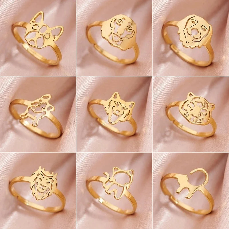 Funny Sweet Pastoral Animal 201 Stainless Steel 18K Gold Plated Polishing Adjustable Ring