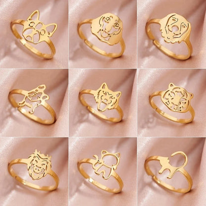 Funny Sweet Pastoral Animal 201 Stainless Steel 18K Gold Plated Polishing Adjustable Ring