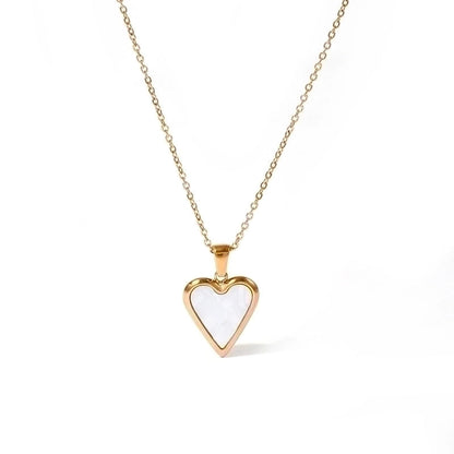 IG Style Round Oval Heart Shape 304 Stainless Steel Imitation Pearl Shell 18K Gold Plated Plating Inlay Pendant Necklace