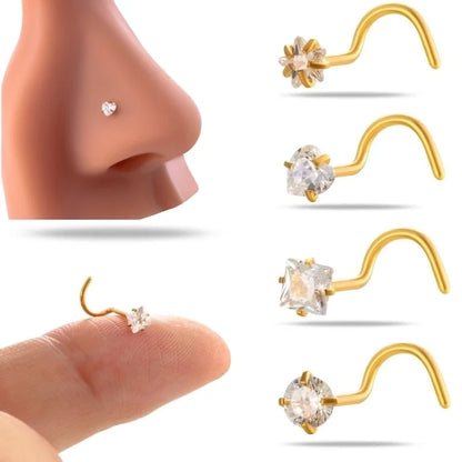 1 Piece Nose Rings & Studs Minimalist Classic Style Pentagram Round Heart Shape 316L Stainless Steel Nose Rings & Studs