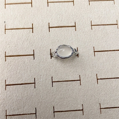 Copper Silver Plated Inlay Round Natural Stone Gem Rings