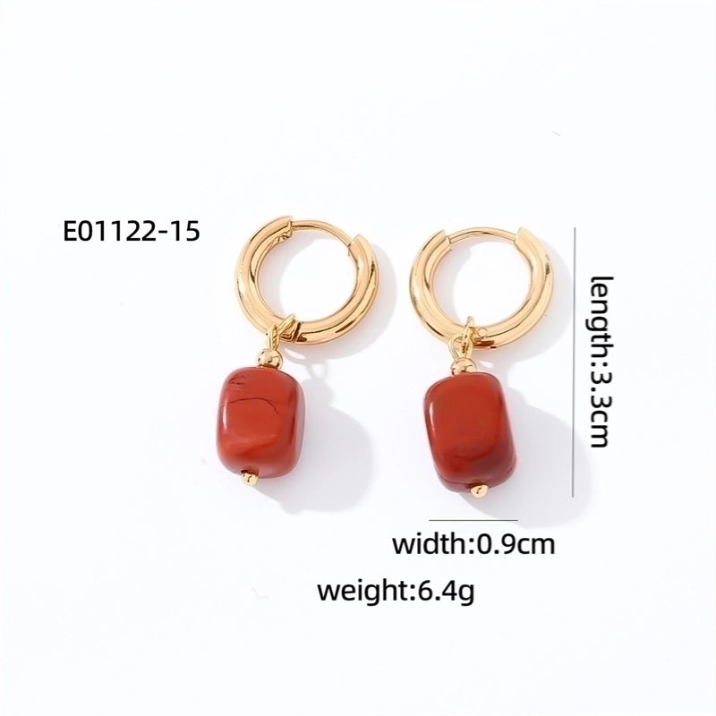 1 Pair Casual Vintage Style Minimalist Square Plating 304 Stainless Steel Natural Stone Gold Plated Drop Earrings