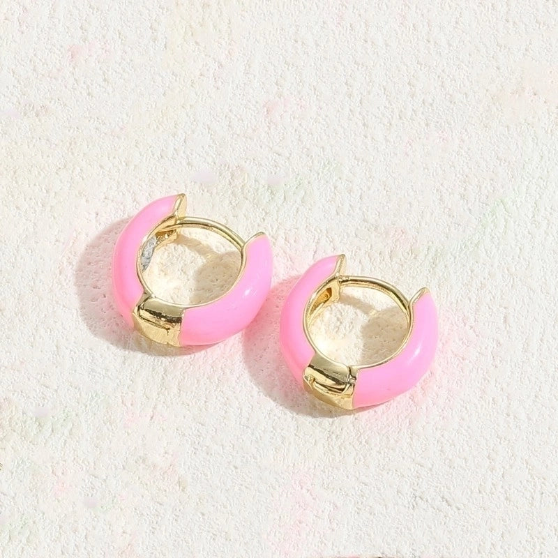 1 Pair Elegant Luxurious Classic Style Solid Color Enamel Plating Copper 14k Gold Plated Hoop Earrings