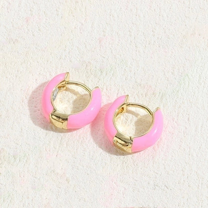 1 Pair Elegant Luxurious Classic Style Solid Color Enamel Plating Copper 14k Gold Plated Hoop Earrings