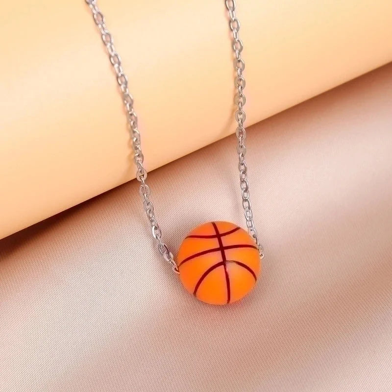 Jewelry Minimalist Basketball 304 Stainless Steel Silica Gel Pendant Necklace