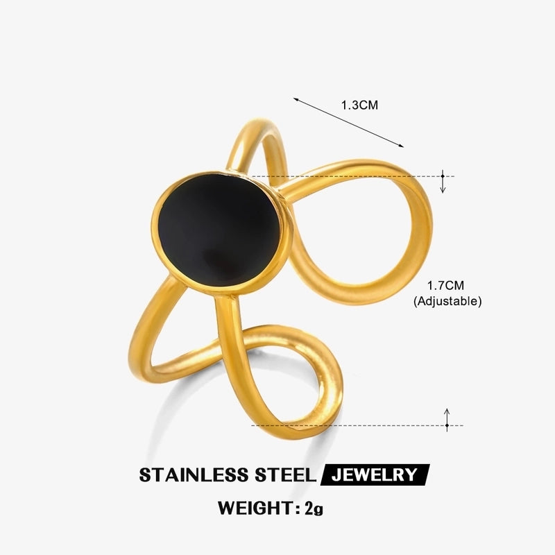 304 Stainless Steel 18K Gold Plated Minimalist Enamel Round Square Open Rings