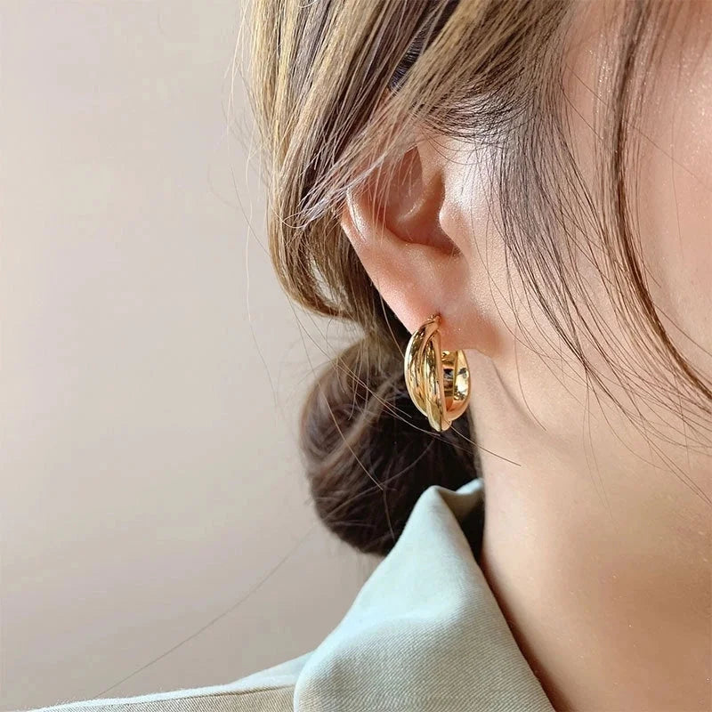 Korean Style S925 Silver Needle Personalized Geometric Double-layer Cross Circle Earrings Women's Retro Fashion Creative Earrings Ear Buckle Fashion