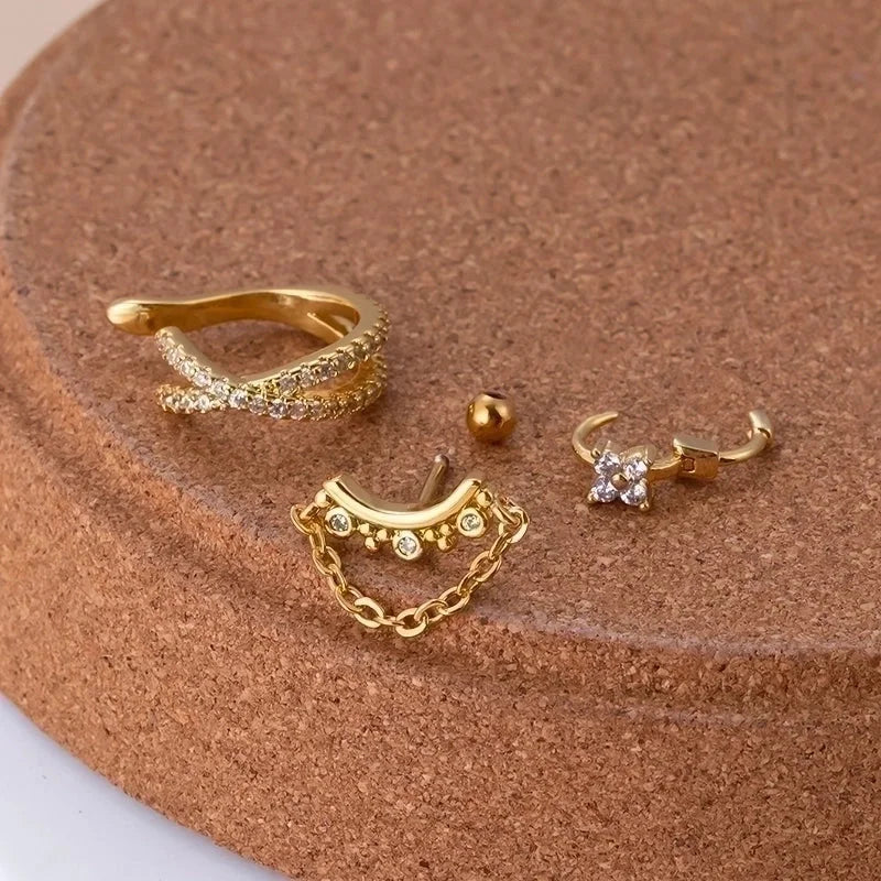 1 Piece Ear Cartilage Rings & Studs Sweet Minimalist Geometric Flower 316L Stainless Steel Copper Plating Inlay Zircon
