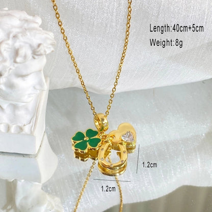 Copper Cable Chain Plating Four Leaf Clover Eiffel Tower Airplane Pendant Necklace