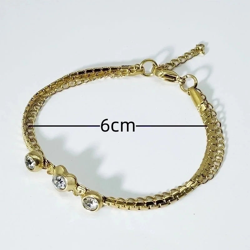 Elegant Geometric Round 304 Stainless Steel 18K Gold Plated Rhinestones Bracelets In Bulk