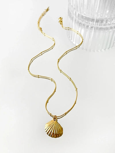 Marine Style Starfish Conch Shell 316L Stainless Steel 18K Gold Plated Pendant Necklace