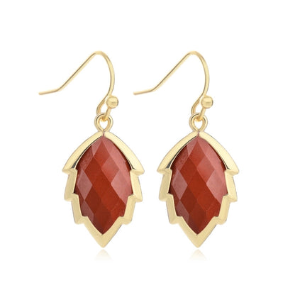 1 Pair Modern Style Sweet Leaves Natural Stone Copper Drop Earrings