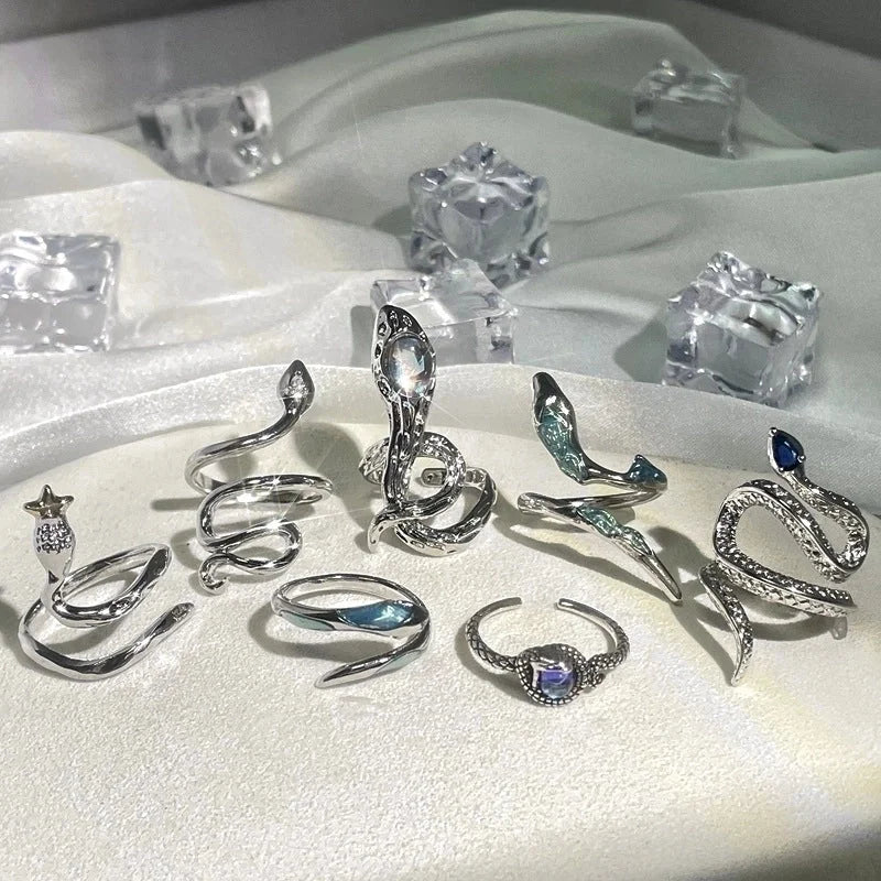 Hip-Hop Cool Style Snake Copper Plating Inlay Rhinestones Open Rings