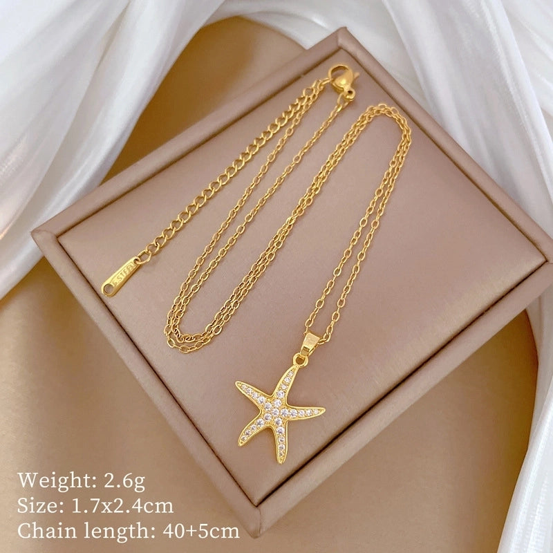 Fashion Geometric Titanium Steel Copper Plating Artificial Diamond Necklace