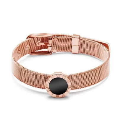 Vintage Style Classic Style Roman Style Roman Numeral Titanium Steel 18K Gold Plated Bangle In Bulk Stainless Steel Bracelets