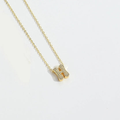 Copper 14K Gold Plated Vintage Style Minimalist Commute Inlay Letter Zircon Pendant Necklace