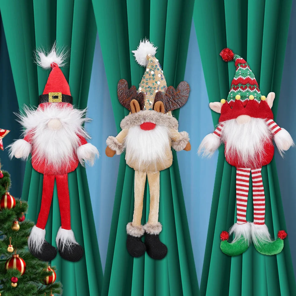 2 Pieces Christmas Curtain Buckle Long Hat Style Cartoon Old Man Elk Elf Holding Curtain Christmas Celebration Supplies
