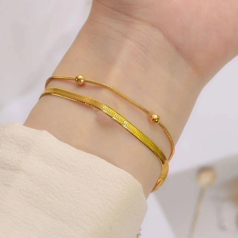 Glam Vacation Solid Color 304 Stainless Steel Snake Chain Bracelets In Bulk