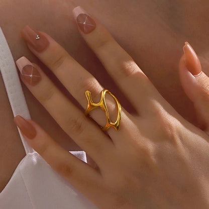 Classic Style IG Style Irregular 304 Stainless Steel 18K Gold Plated Open Rings