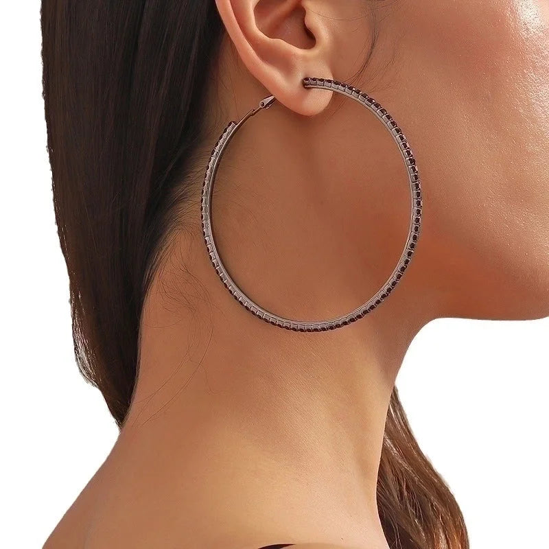 1 Pair Exaggerated Minimalist Circle Plating Inlay Copper Rhinestones Hoop Earrings