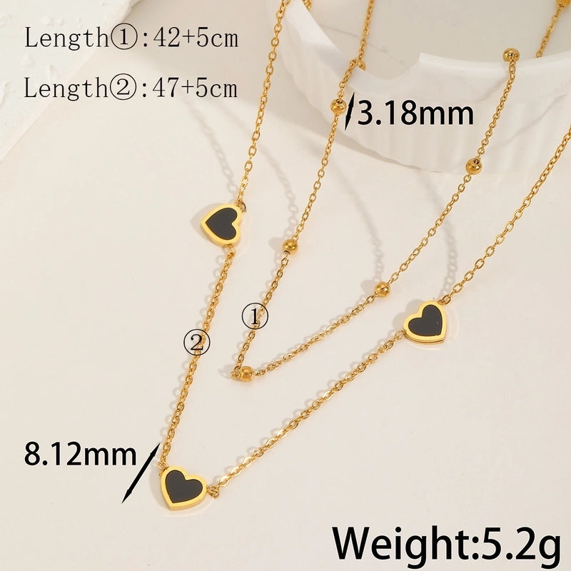 Casual Elegant Minimalist Heart Shape 304 Stainless Steel Acrylic 18K Gold Plated Plating Inlay Multi Charms Necklace