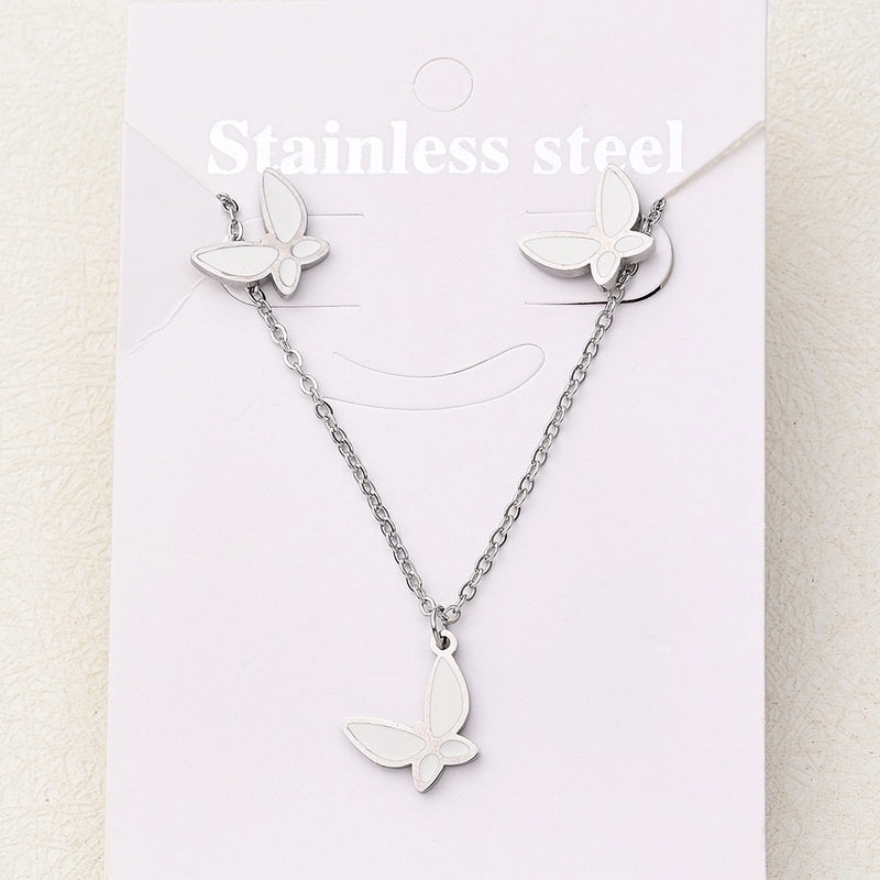 Casual Basic Vacation Rabbit Simple Butterfly 304 Stainless Steel 18K Gold Plated Polishing Enamel Plating Jewelry Set