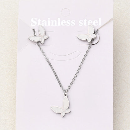 Casual Basic Vacation Rabbit Simple Butterfly 304 Stainless Steel 18K Gold Plated Polishing Enamel Plating Jewelry Set
