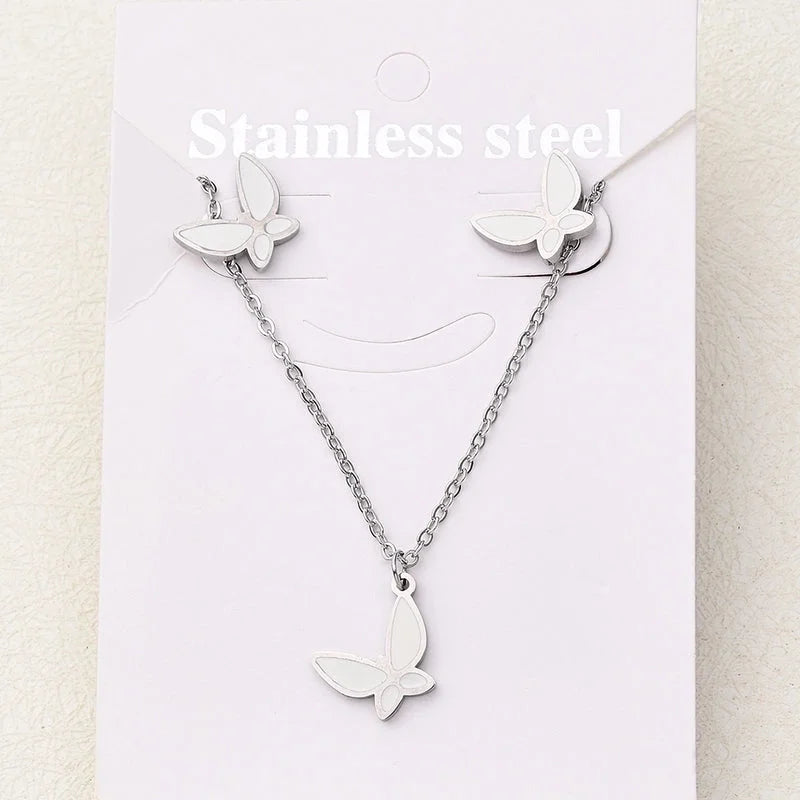 Casual Basic Vacation Rabbit Simple Butterfly 304 Stainless Steel 18K Gold Plated Polishing Enamel Plating Jewelry Set
