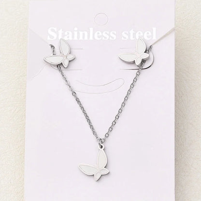 Casual Basic Vacation Rabbit Simple Butterfly 304 Stainless Steel 18K Gold Plated Polishing Enamel Plating Jewelry Set