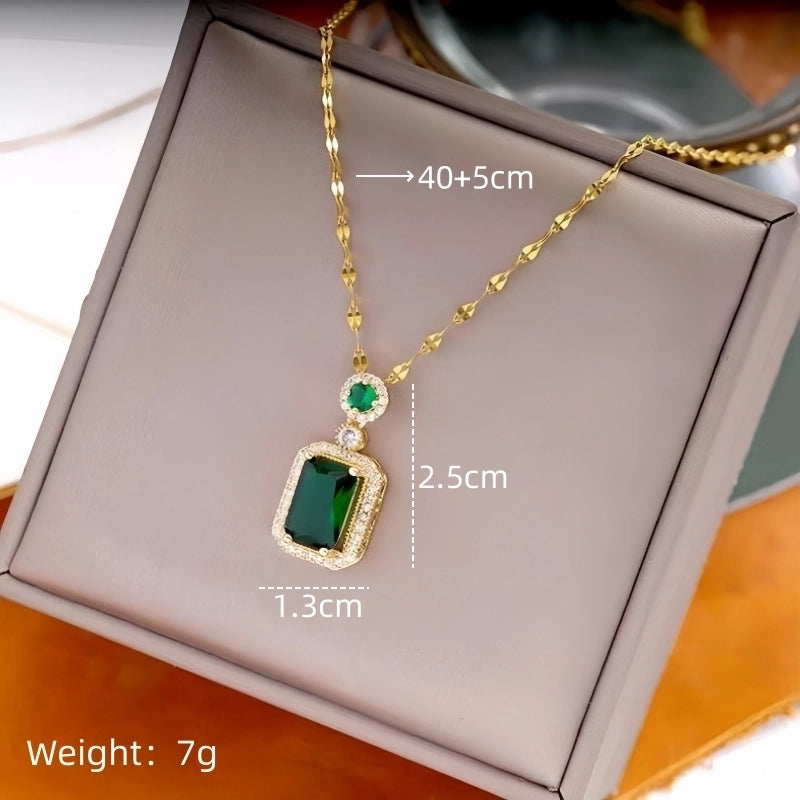 Shiny Geometric 201 Stainless Steel Copper Inlay Zircon Pendant Necklace