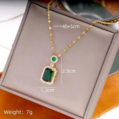 Shiny Geometric 201 Stainless Steel Copper Inlay Zircon Pendant Necklace