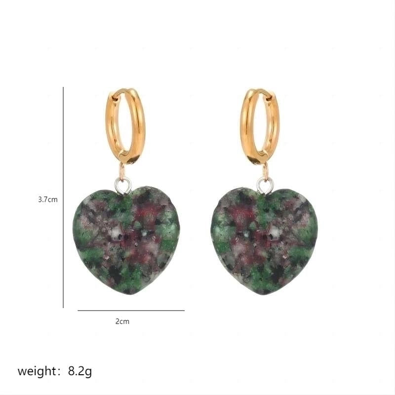 1 Pair Minimalist Heart Shape Plating Stainless Steel Natural Stone Copper 18K Gold Plated Drop Earrings