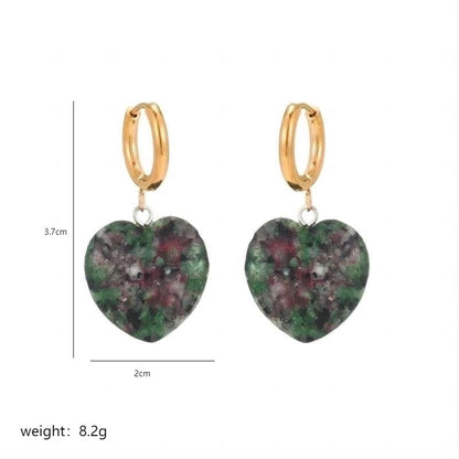 1 Pair Minimalist Heart Shape Plating Stainless Steel Natural Stone Copper 18K Gold Plated Drop Earrings