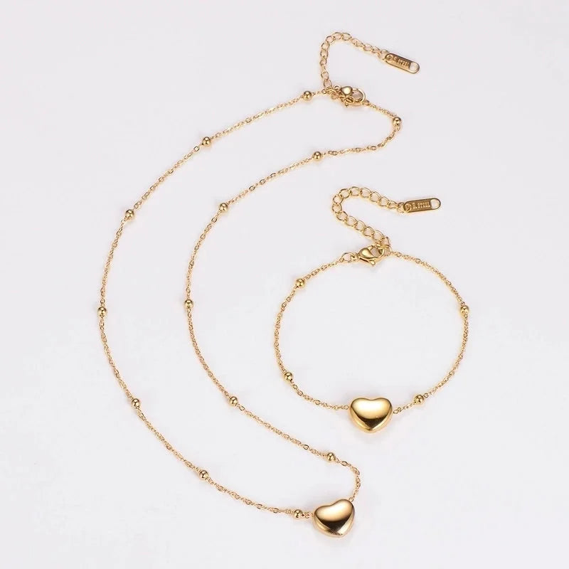Retro Punk Commute Heart Shape 304 Stainless Steel 18K Gold Plated Rose Gold Plated Jewelry Set