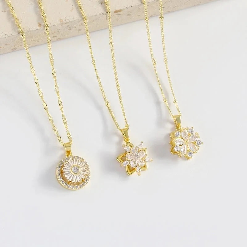 Copper 18K Gold Plated Gold Plated Elegant Luxurious Minimalist Plating Inlay Flower Zircon Pendant Necklace