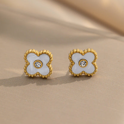 Moderate Luxury Four-leaf Clover Titanium Steel Stud Earrings