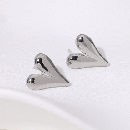 Minimalist Heart Stainless Steel Electroplating Stud Earrings