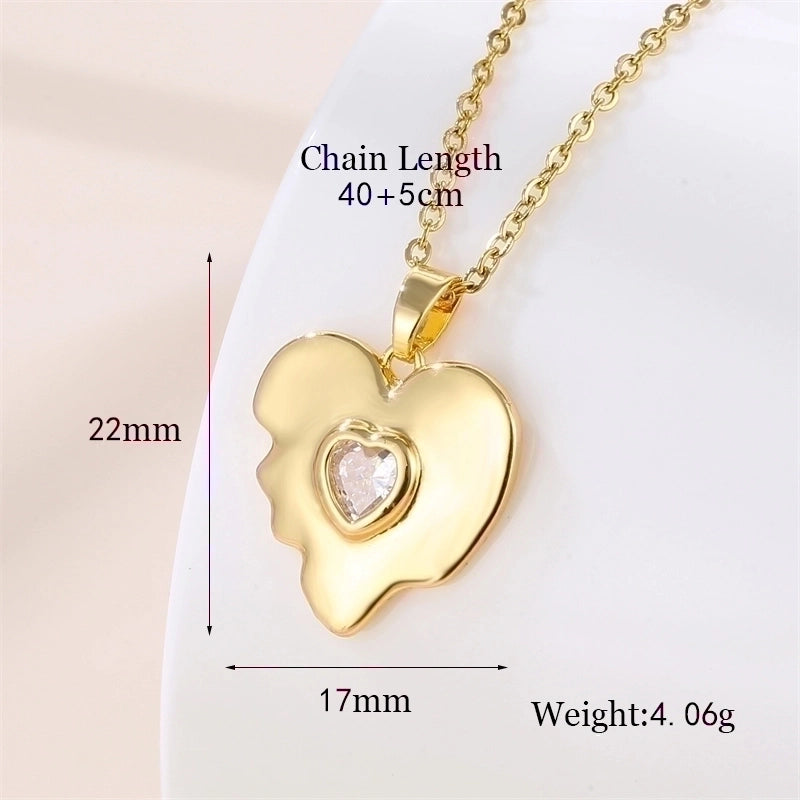 Stainless Steel Titanium Steel 18K Gold Plated Vintage Style Plating Inlay Round Heart Shape Snowflake Zircon Pendant Necklace