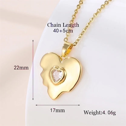 Stainless Steel Titanium Steel 18K Gold Plated Vintage Style Plating Inlay Round Heart Shape Snowflake Zircon Pendant Necklace