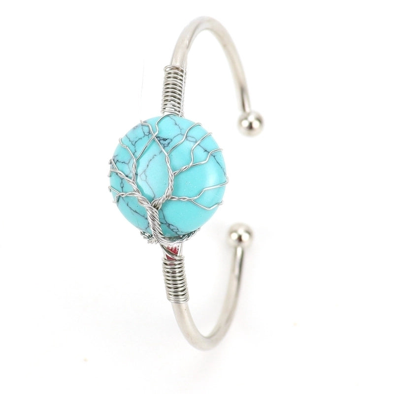 Minimalist Round Artificial Crystal Natural Stone Copper Handmade Bangle