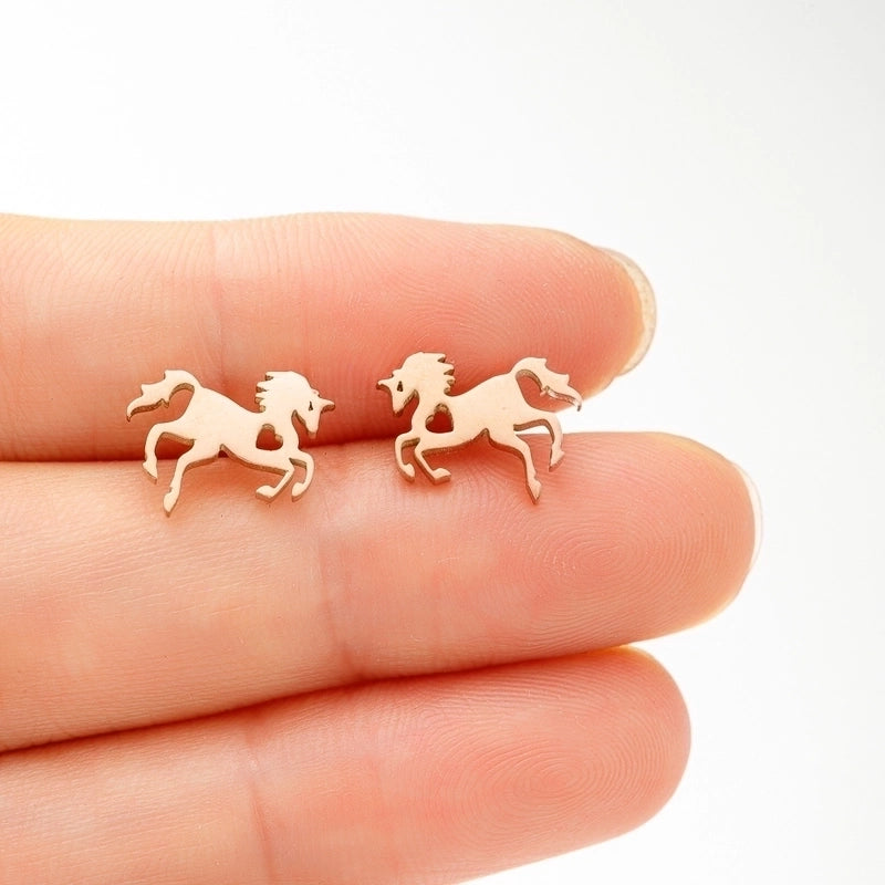 1 Pair Cute Sweet Animal Horse Plating Hollow Out 304 Stainless Steel 18K Gold Plated Ear Studs