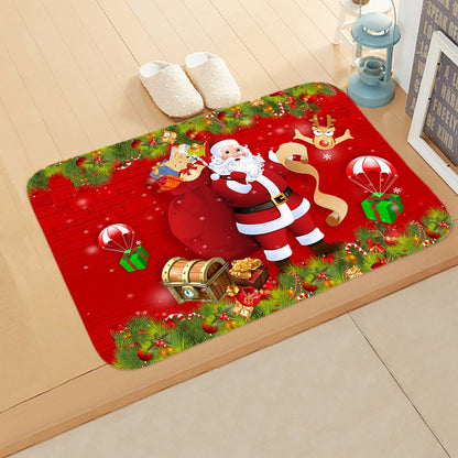 Cute Santa Claus Flannel Fabric Floor Mat