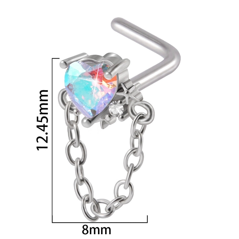 2 Pieces Nose Rings & Studs Streetwear Moon Heart Shape Butterfly 304 Stainless Steel Copper Zircon Inlay Zircon