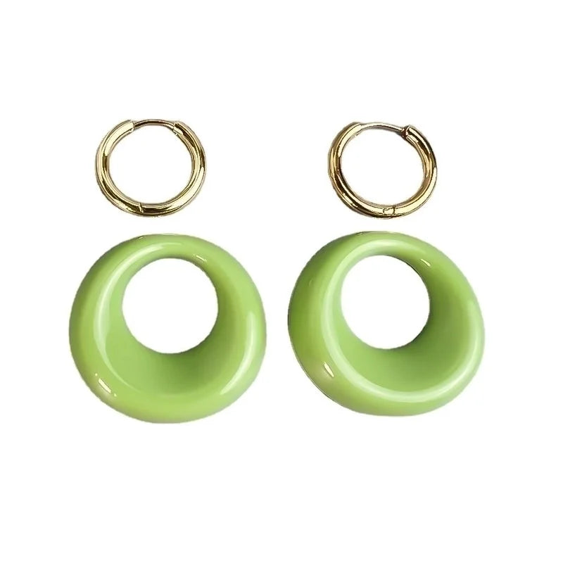 1 Pair Sweet Round Stainless Steel Resin Earrings