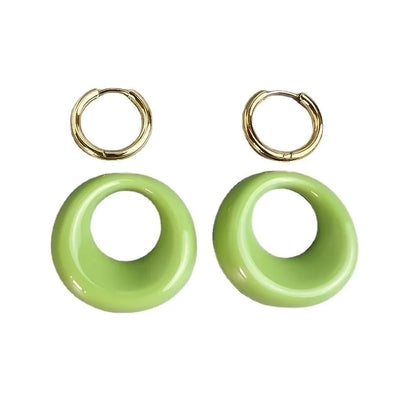 1 Pair Sweet Round Stainless Steel Resin Earrings