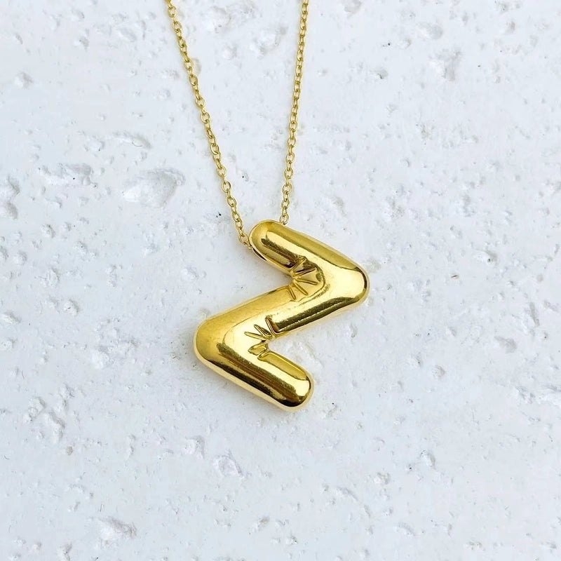 Fashion Balloon Letter Necklace Titanium Steel 26 English Letter Necklace 3D Three-Dimensional Gold Plating Non-Fading
