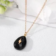 3 Pieces Minimalist Cross Water Droplets Lightning Stainless Steel Natural Stone Plating Pendant Necklace