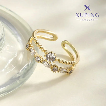 Copper 18K Gold Plated Inlay Geometric Butterfly Fish Tail Artificial Gemstones Open Rings